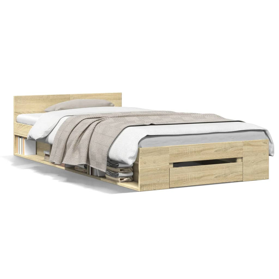 Bedframe met lade bewerkt hout sonoma eikenkleurig 90x200 cm