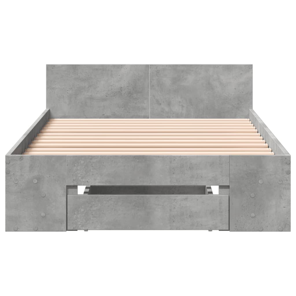 Bedframe met lade bewerkt hout betongrijs 90x200 cm