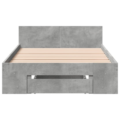Bedframe met lade bewerkt hout betongrijs 90x200 cm