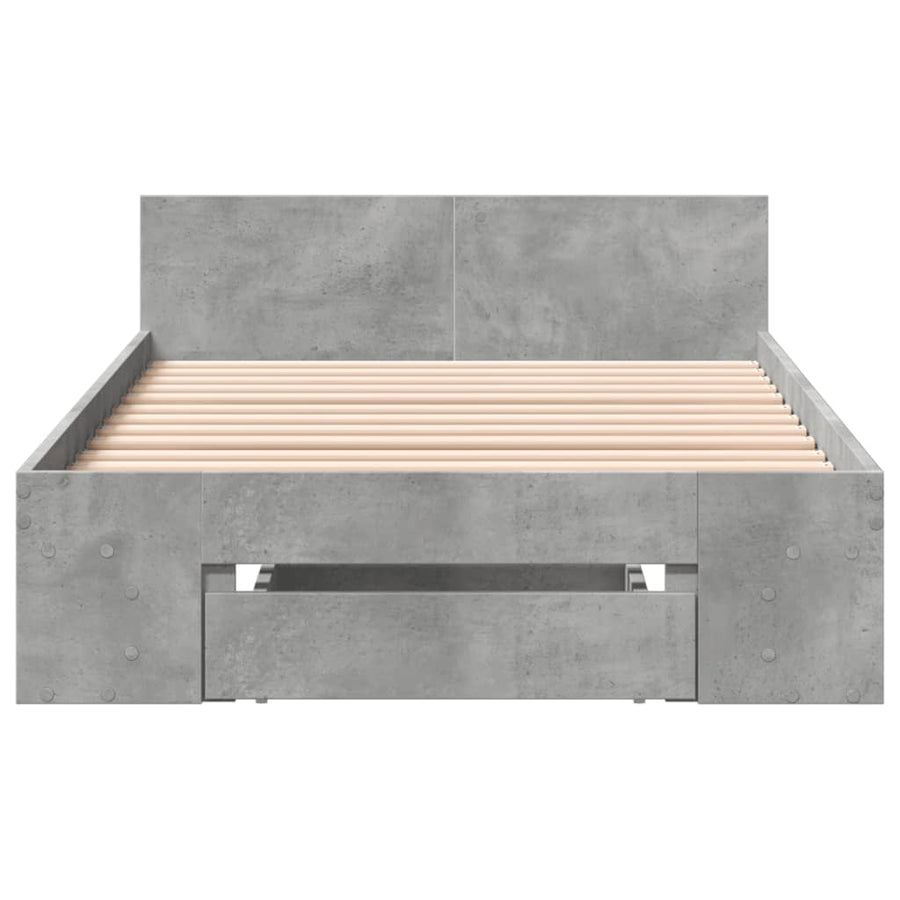 Bedframe met lade bewerkt hout betongrijs 90x200 cm