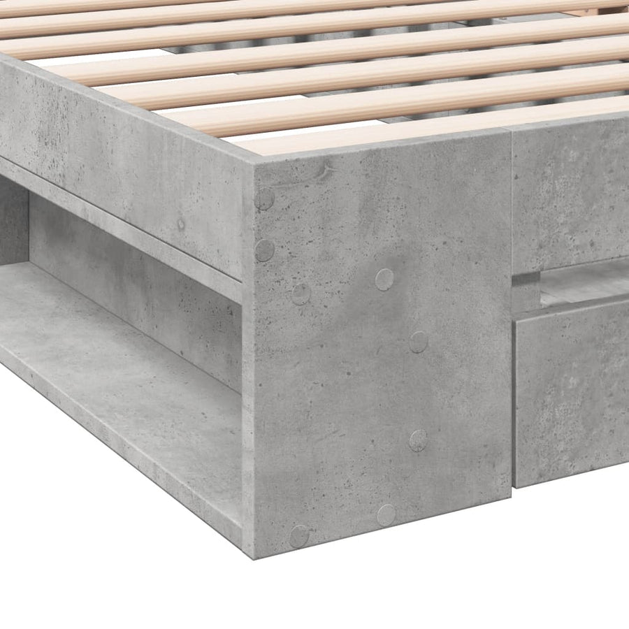 Bedframe met lade bewerkt hout betongrijs 90x200 cm