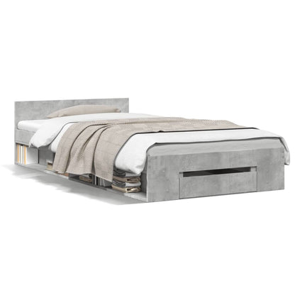 Bedframe met lade bewerkt hout betongrijs 90x200 cm
