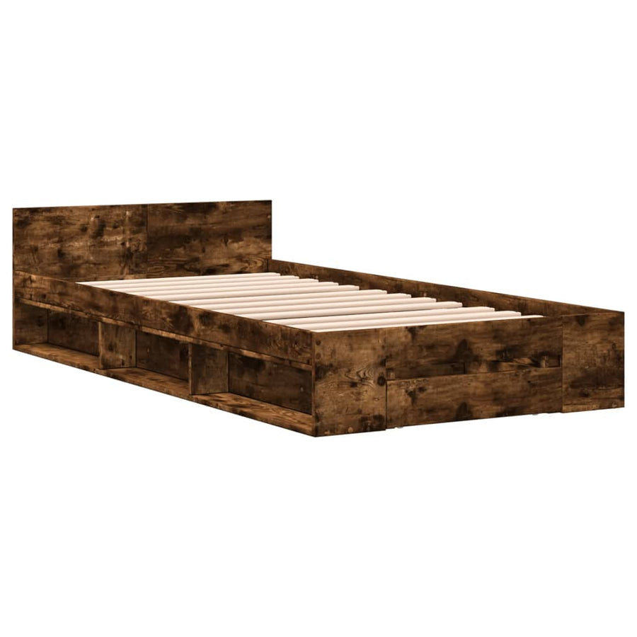 Bedframe met lade bewerkt hout gerookt eikenkleurig 90x200 cm