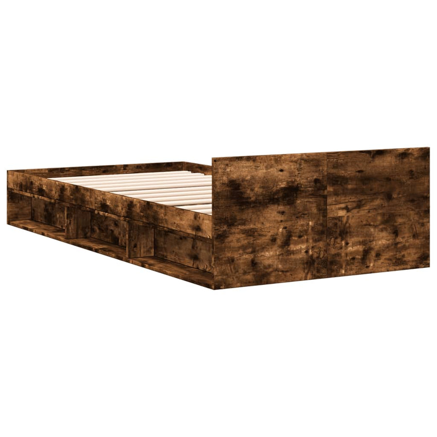 Bedframe met lade bewerkt hout gerookt eikenkleurig 90x200 cm