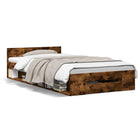 Bedframe 90x200 cm bewerkt hout gerookt eiken met lade