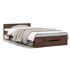 Bed frame with drawer engineered wood brown oak effect 90x200 cm