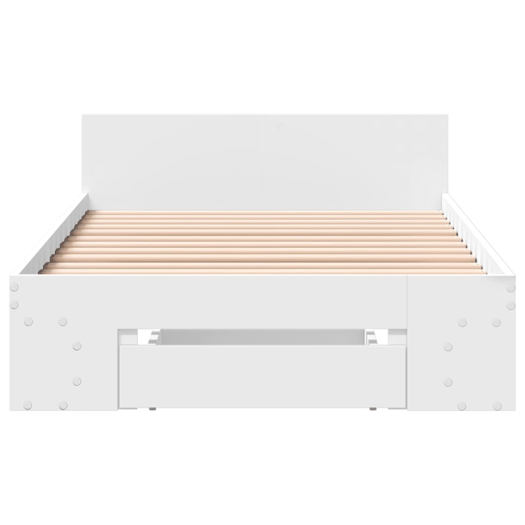 Bedframe met lade bewerkt hout wit 75x190 cm