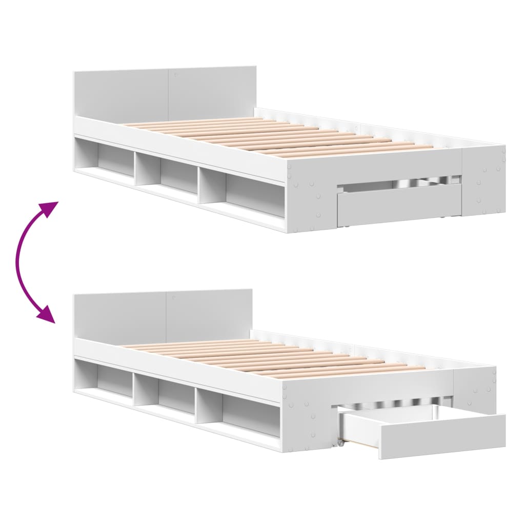 Bedframe met lade bewerkt hout wit 75x190 cm