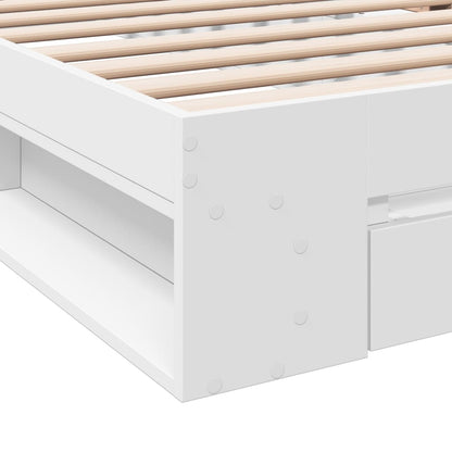 Bedframe met lade bewerkt hout wit 75x190 cm