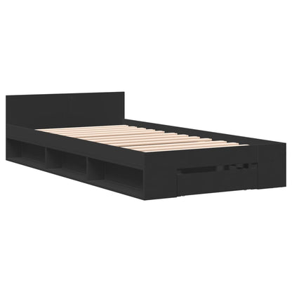 Bedframe met lade bewerkt hout zwart 75x190 cm