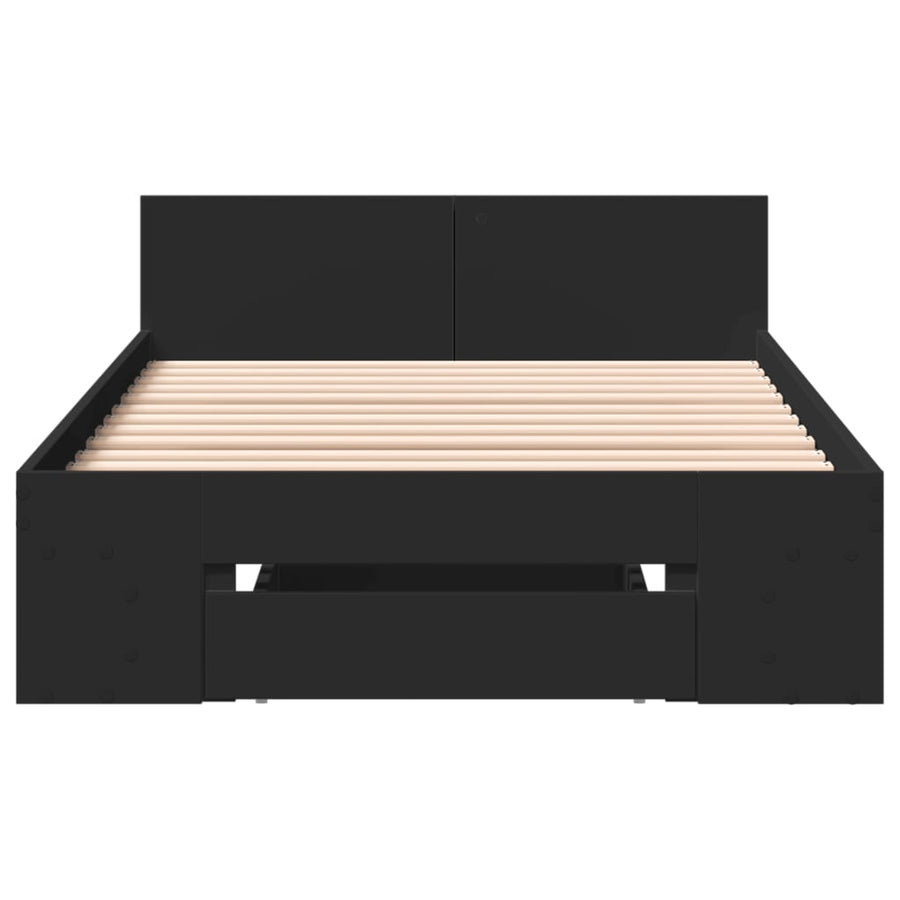 Bedframe met lade bewerkt hout zwart 75x190 cm