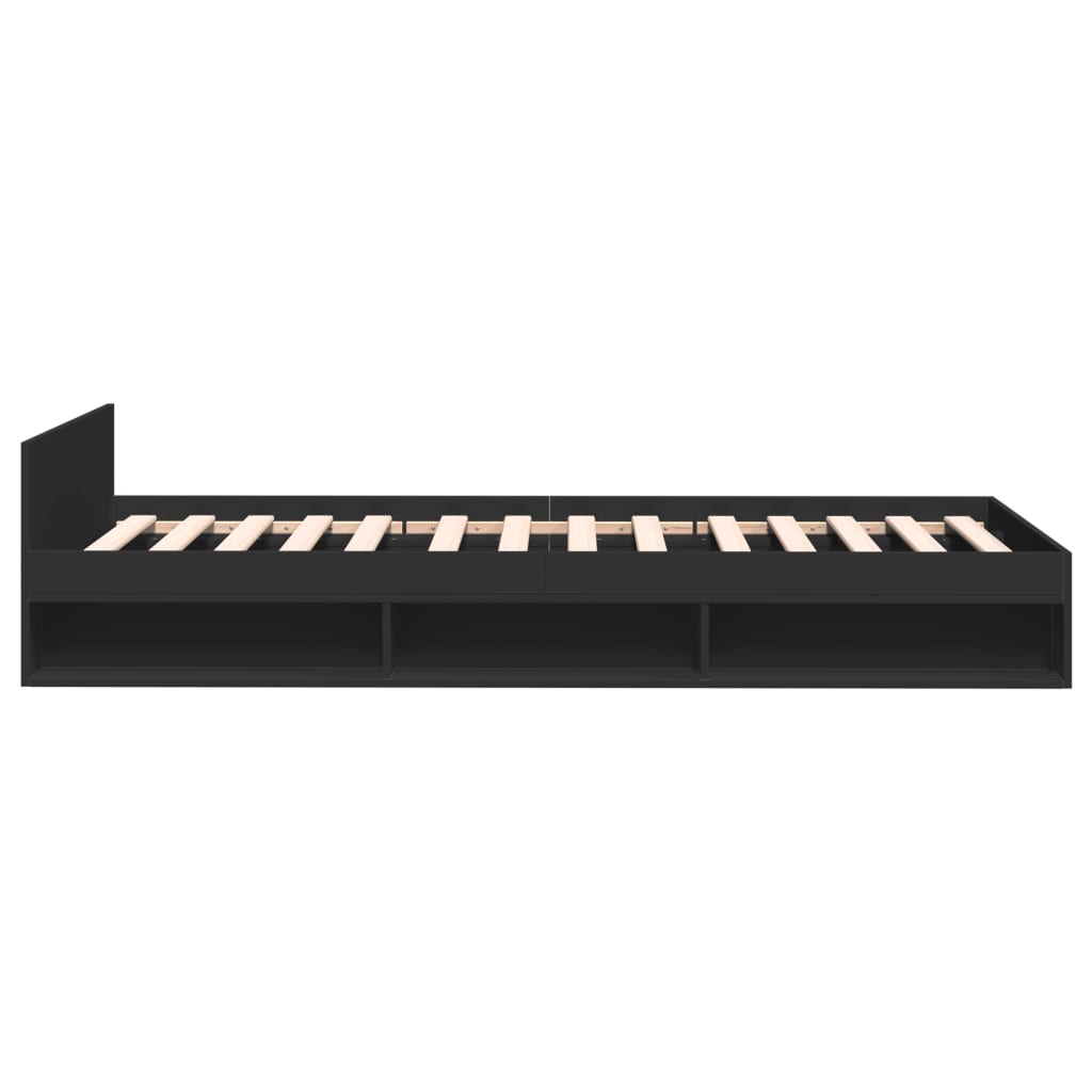Bedframe met lade bewerkt hout zwart 75x190 cm