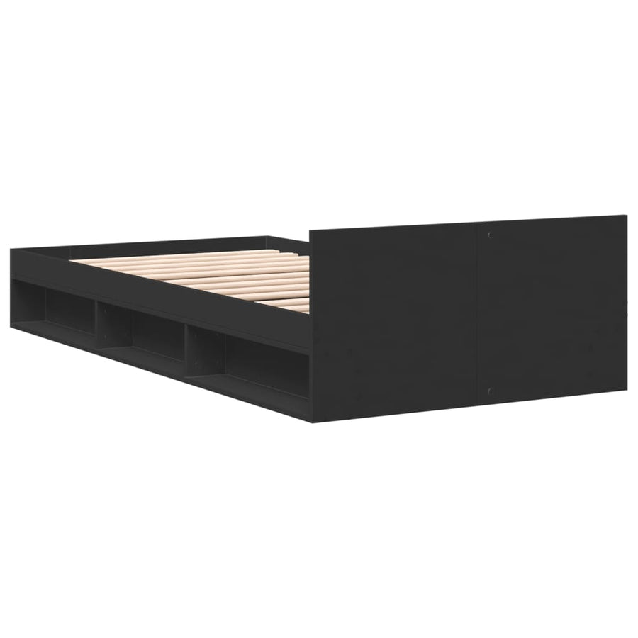 Bedframe met lade bewerkt hout zwart 75x190 cm