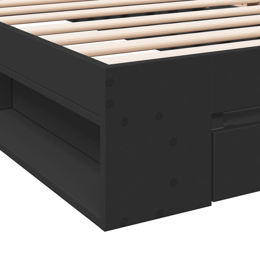 Bedframe met lade bewerkt hout zwart 75x190 cm