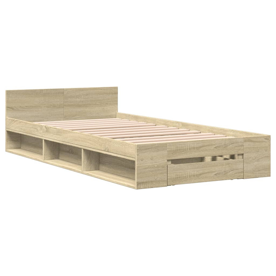 Bedframe met lade bewerkt hout sonoma eikenkleurig 75x190 cm
