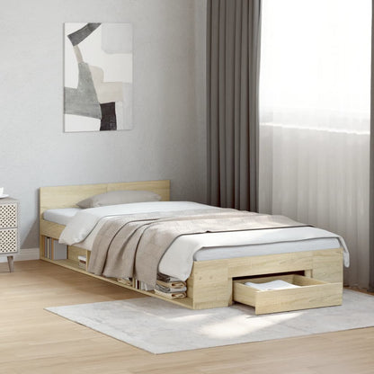 Bedframe met lade bewerkt hout sonoma eikenkleurig 75x190 cm