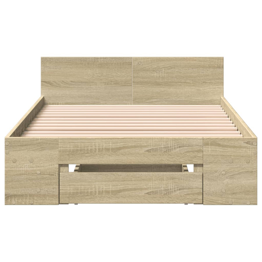 Bedframe met lade bewerkt hout sonoma eikenkleurig 75x190 cm
