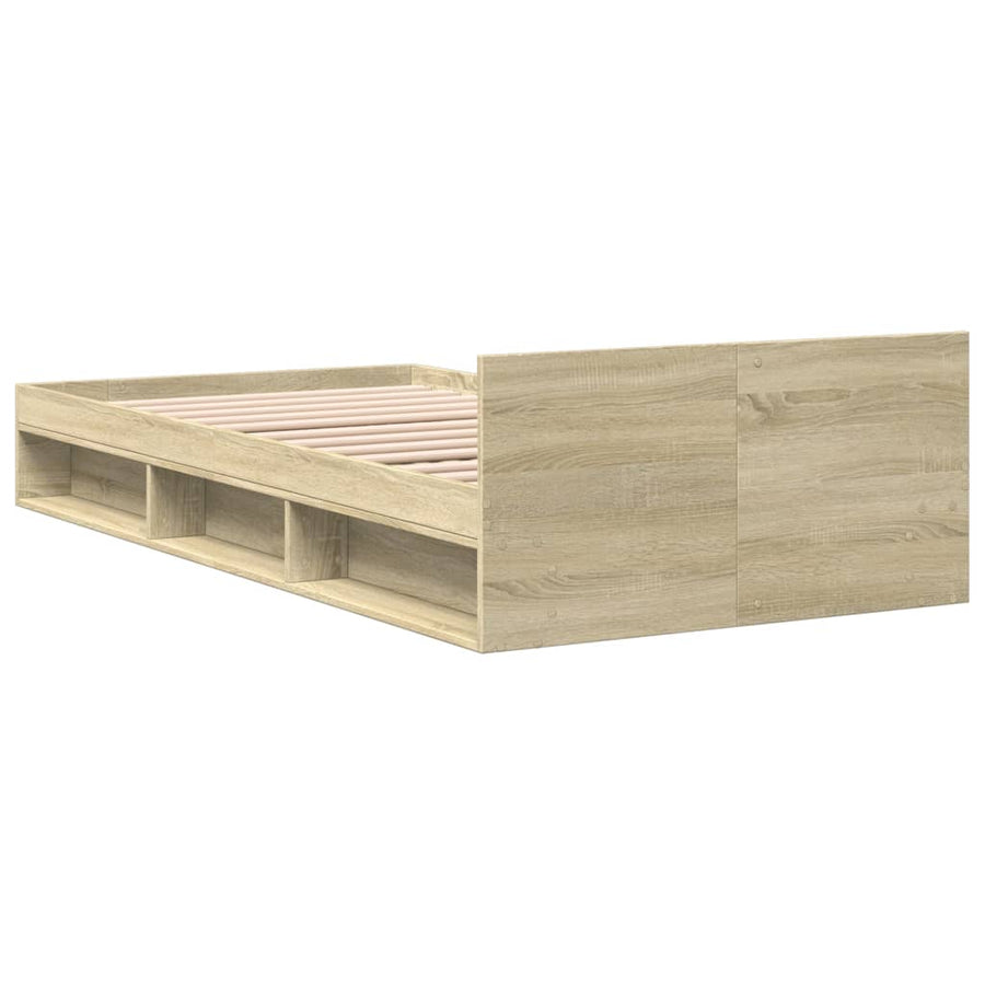 Bedframe met lade bewerkt hout sonoma eikenkleurig 75x190 cm