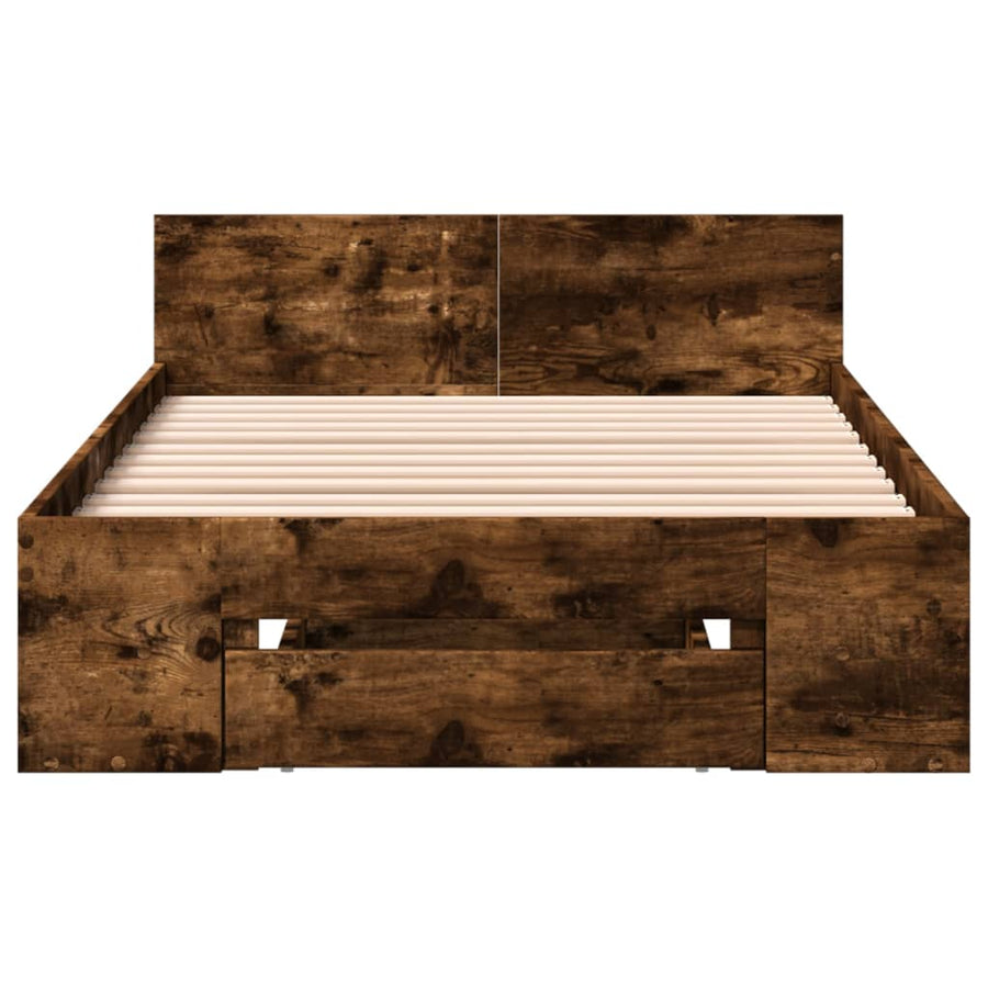 Bedframe met lade bewerkt hout gerookt eikenkleurig 75x190 cm