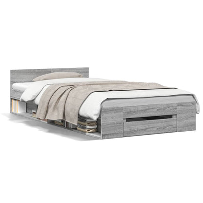 Bedframe met lade bewerkt hout grijs sonoma eiken 75x190 cm