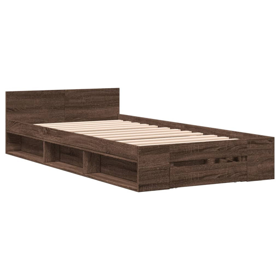 Bedframe met lade bewerkt hout bruin eikenkleurig 75x190 cm