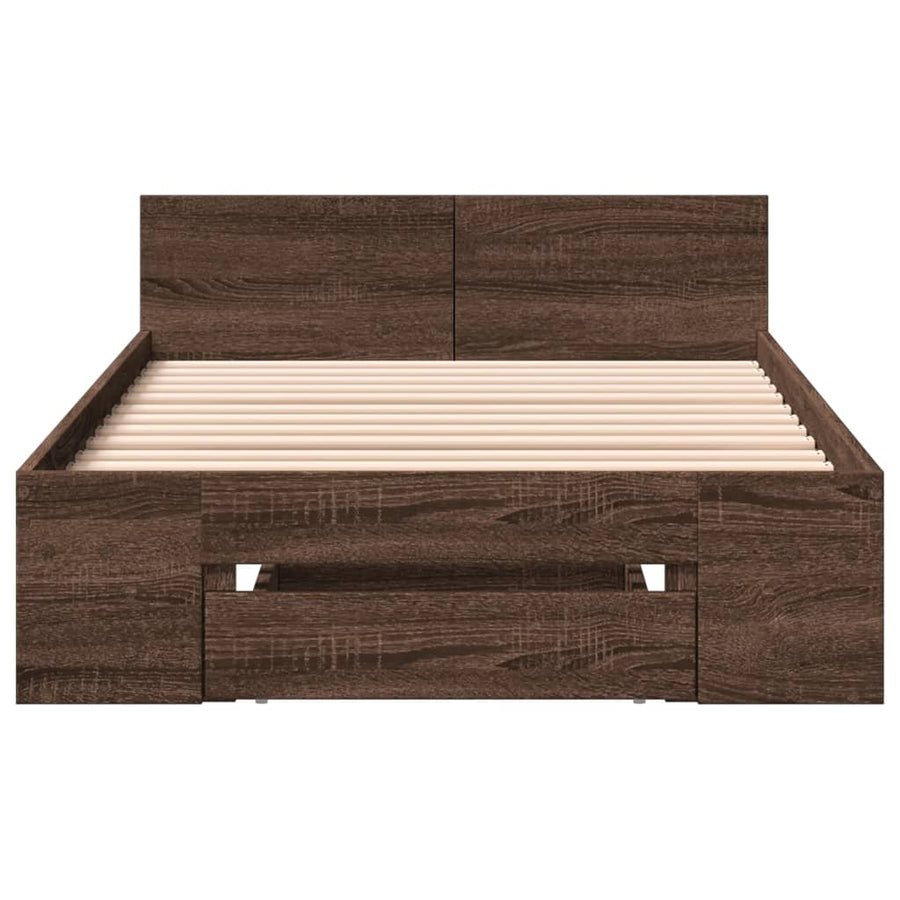 Bedframe met lade bewerkt hout bruin eikenkleurig 75x190 cm