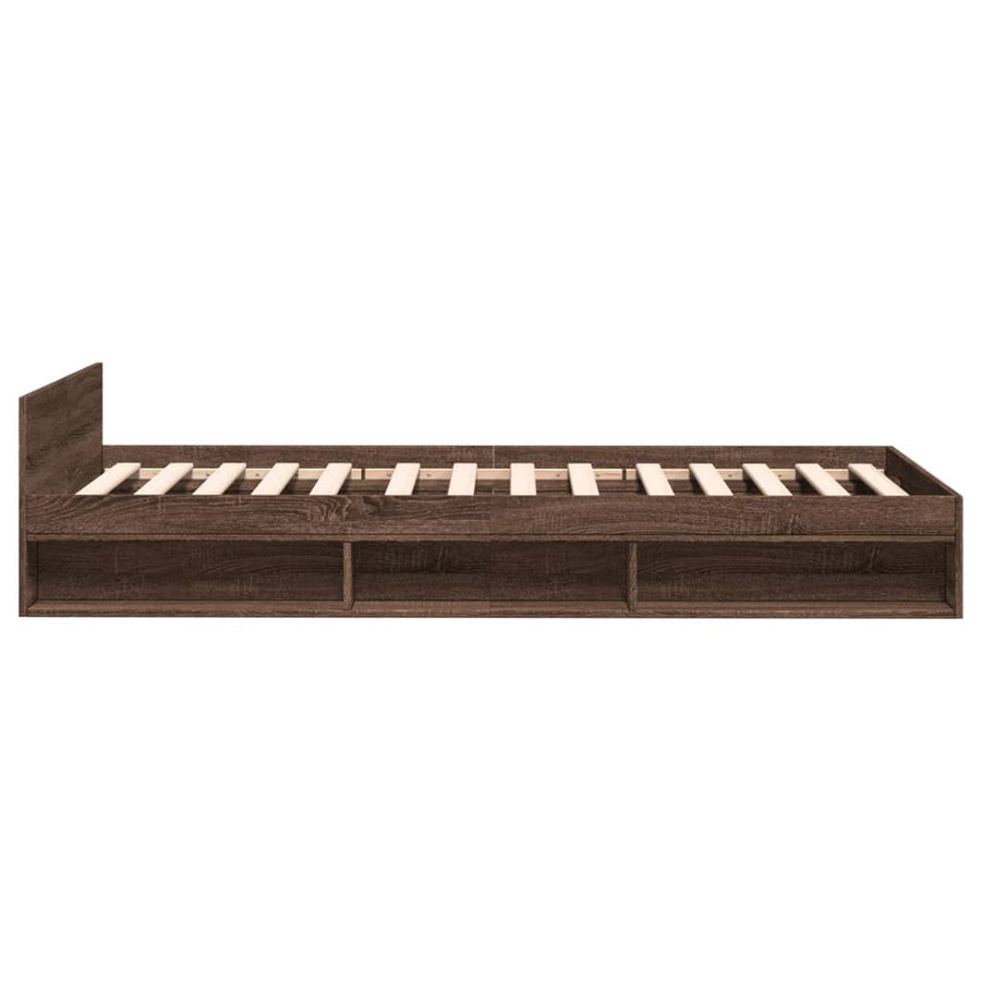 Bedframe met lade bewerkt hout bruin eikenkleurig 75x190 cm