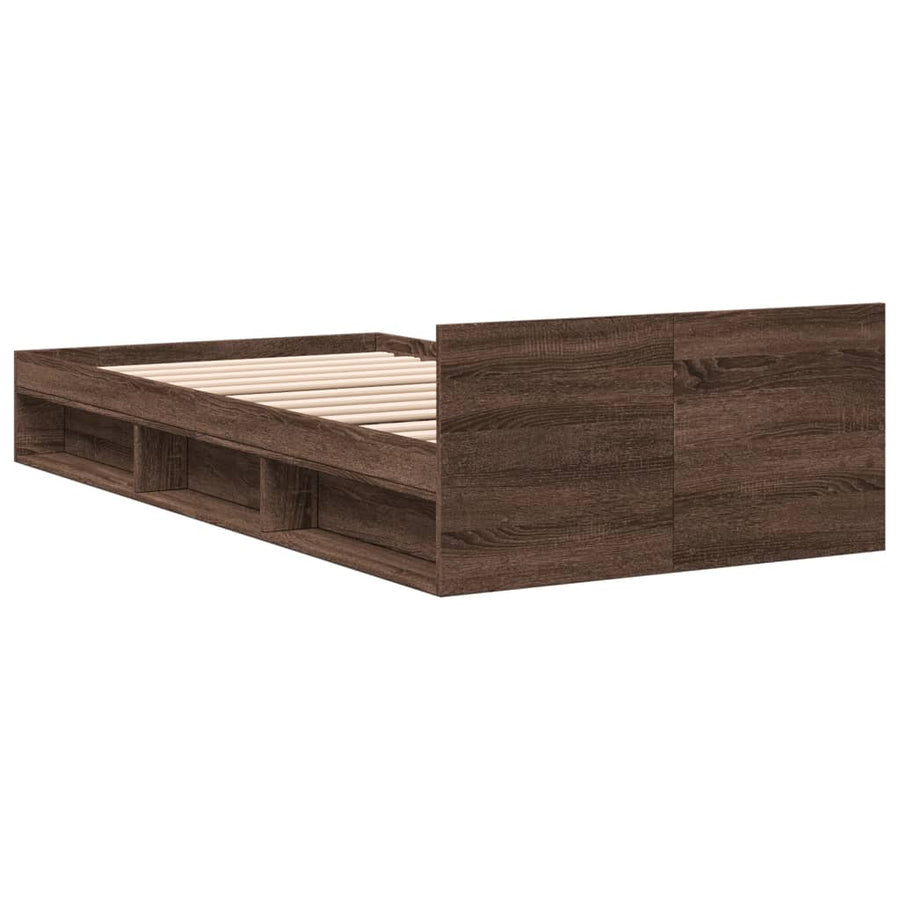Bedframe met lade bewerkt hout bruin eikenkleurig 75x190 cm