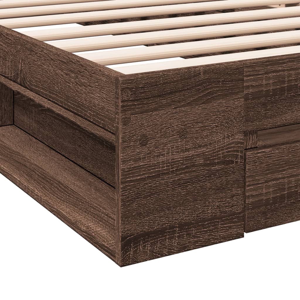 Bedframe met lade bewerkt hout bruin eikenkleurig 75x190 cm