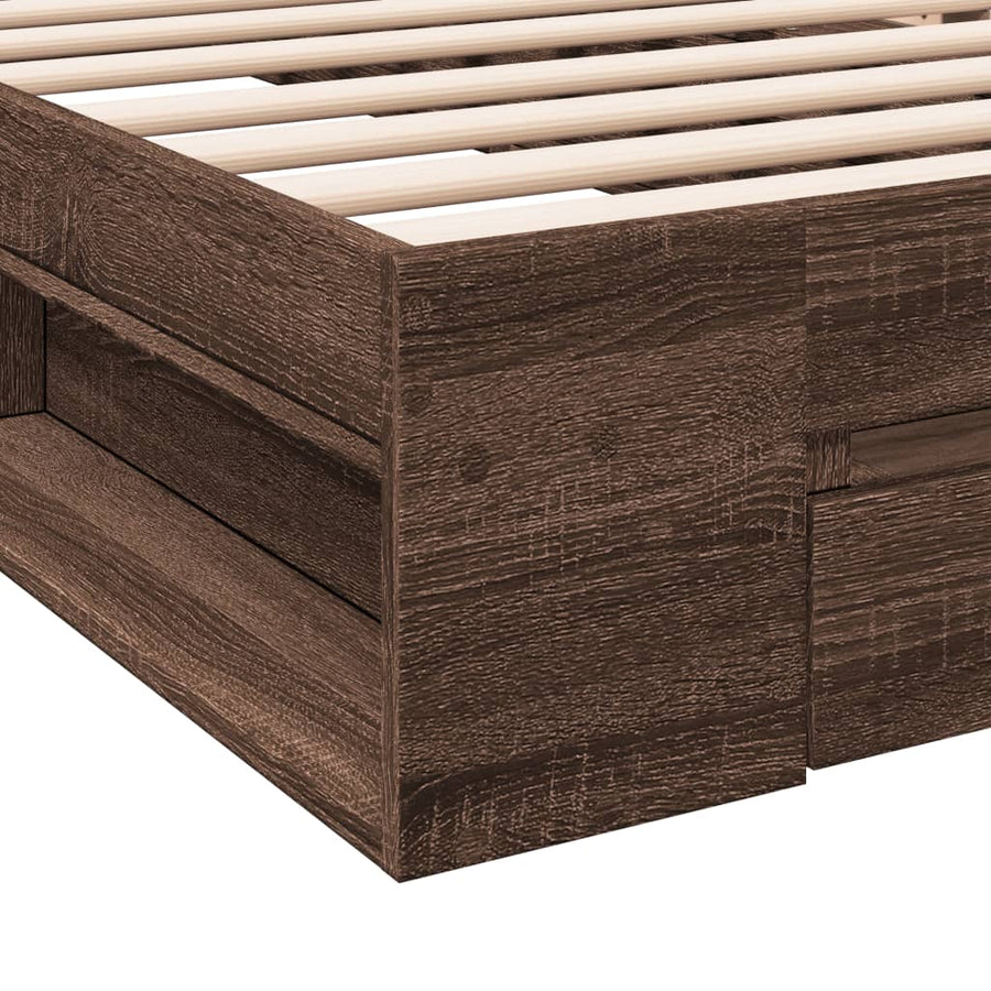 Bedframe met lade bewerkt hout bruin eikenkleurig 75x190 cm