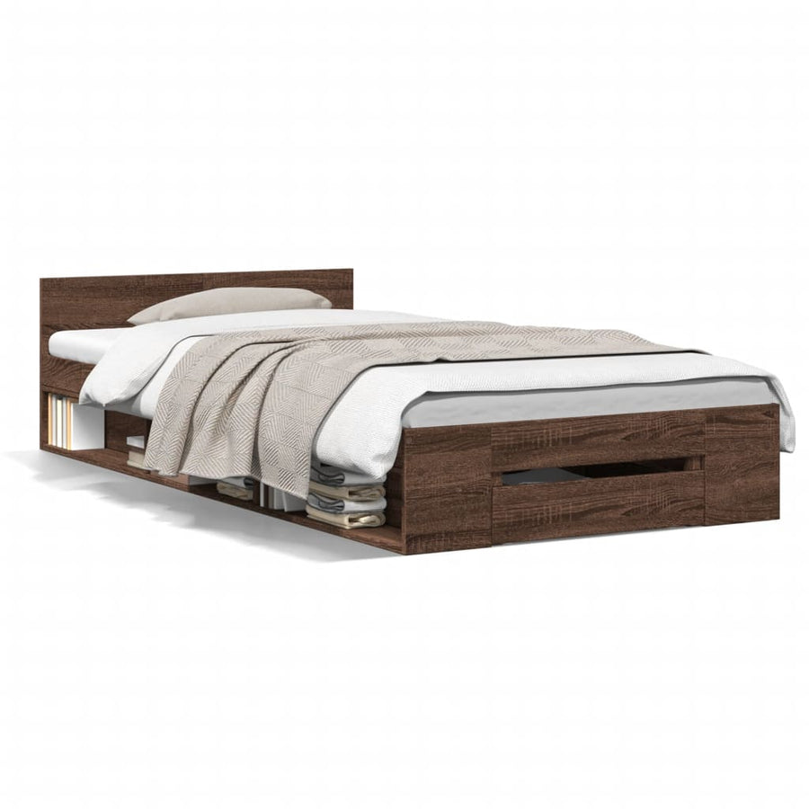 Bedframe met lade bewerkt hout bruin eikenkleurig 75x190 cm