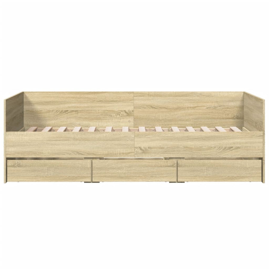 Slaapbank met lades 100x200 cm bewerkt hout sonoma eikenkleurig