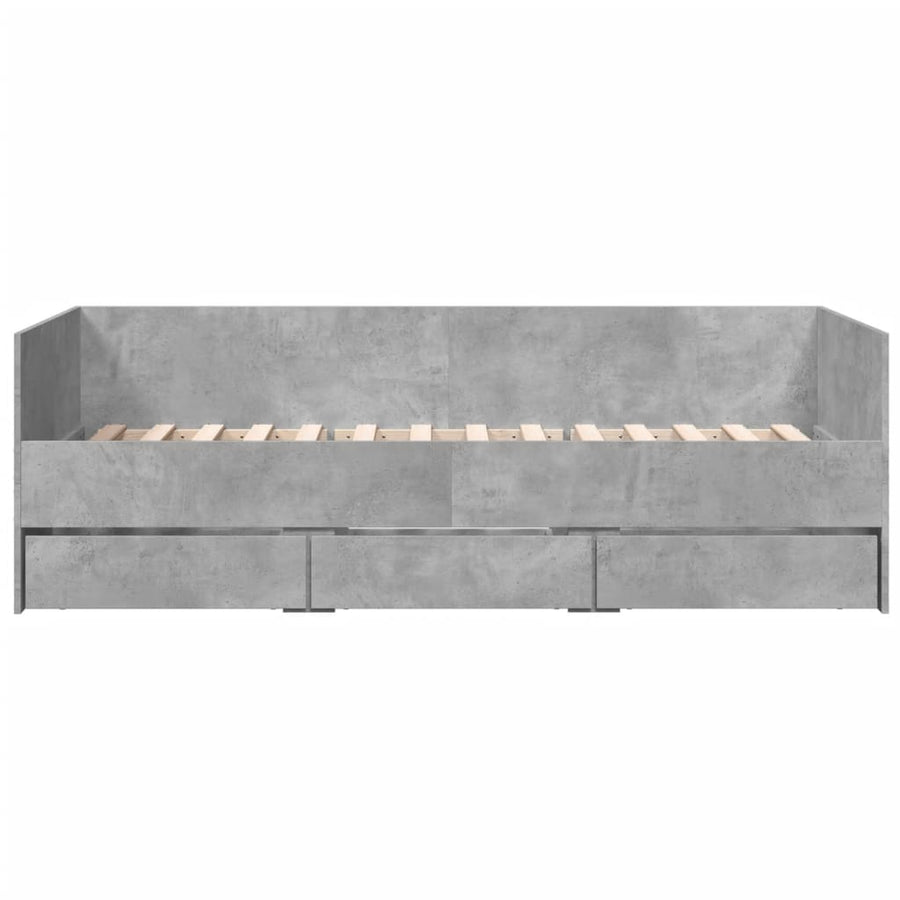 Slaapbank met lades 100x200 cm bewerkt hout betongrijs