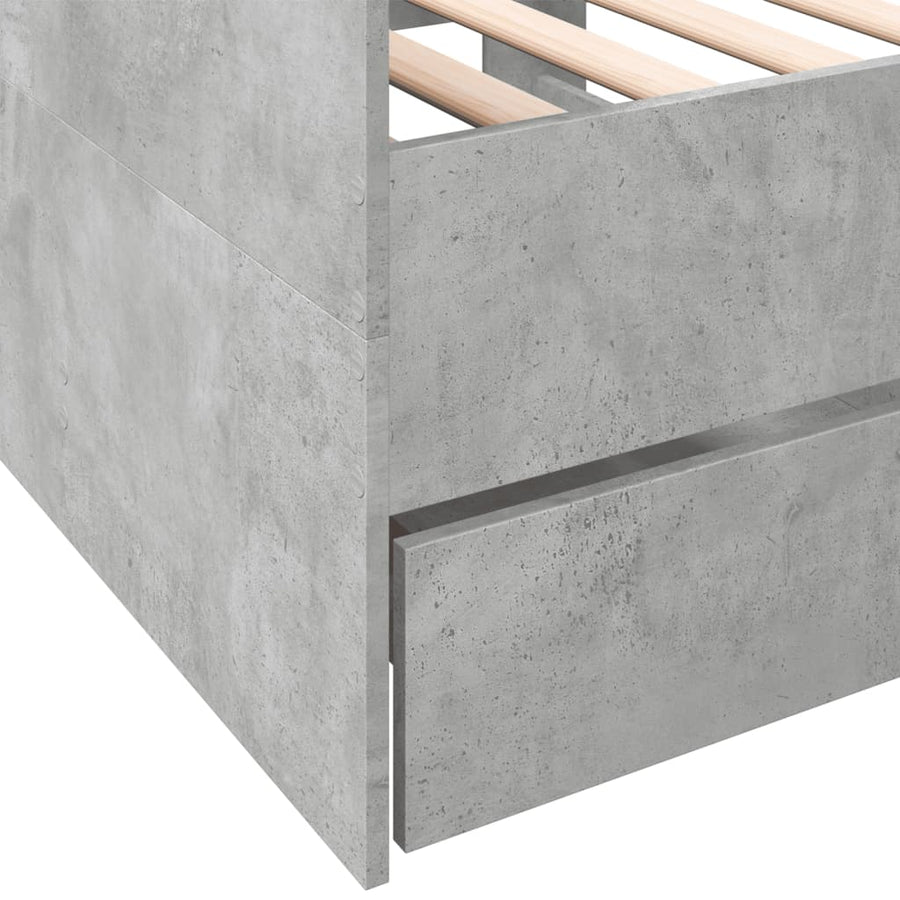 Slaapbank met lades 100x200 cm bewerkt hout betongrijs