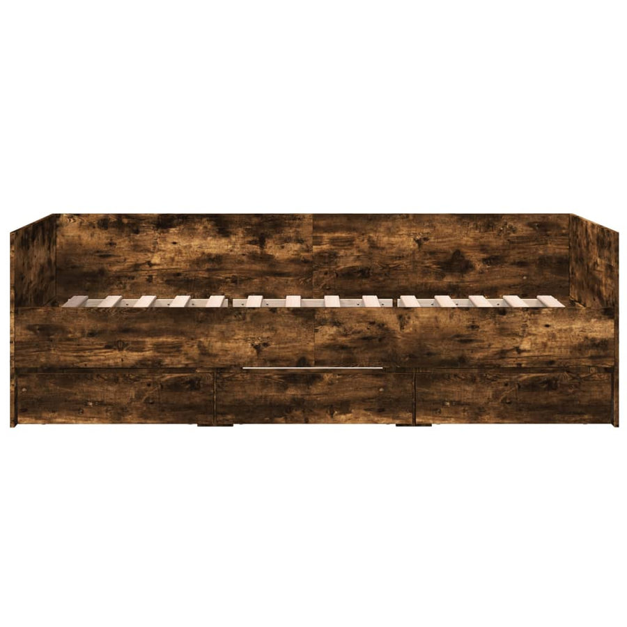 Slaapbank met lades 100x200 cm bewerkt hout gerookt eikenkleur