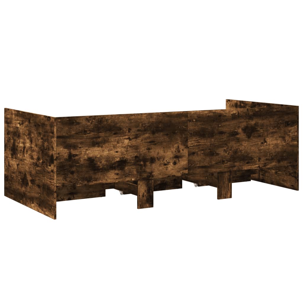 Slaapbank met lades 100x200 cm bewerkt hout gerookt eikenkleur