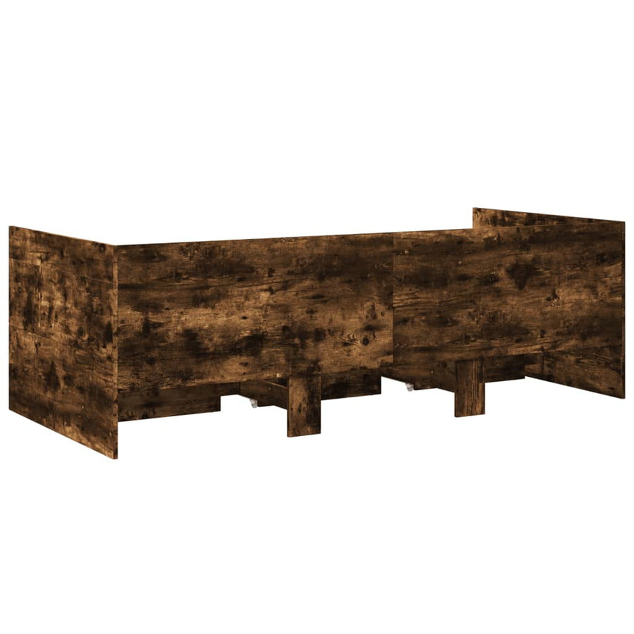 Slaapbank met lades 100x200 cm bewerkt hout gerookt eikenkleur