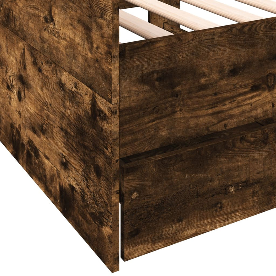 Slaapbank met lades 100x200 cm bewerkt hout gerookt eikenkleur