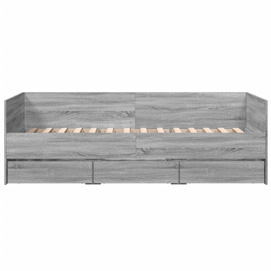 Slaapbank met lades 100x200 cm bewerkt hout grijs sonoma eiken