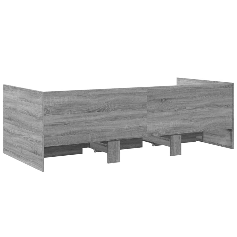 Slaapbank met lades 100x200 cm bewerkt hout grijs sonoma eiken