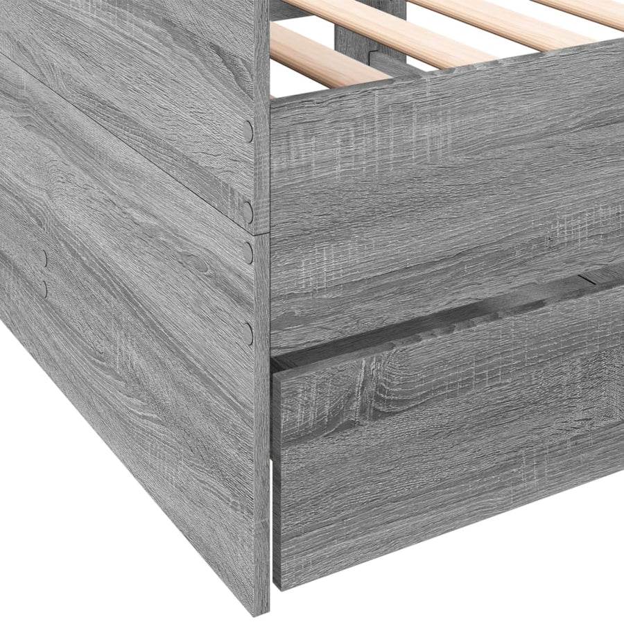 Slaapbank met lades 100x200 cm bewerkt hout grijs sonoma eiken