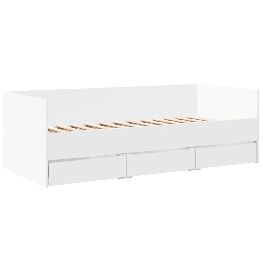 Slaapbank met lades 90x200 cm bewerkt hout wit
