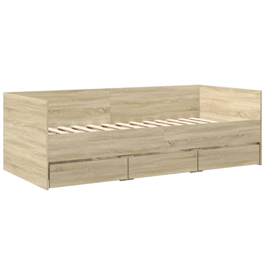 Slaapbank met lades 90x200 cm bewerkt hout sonoma eikenkleurig