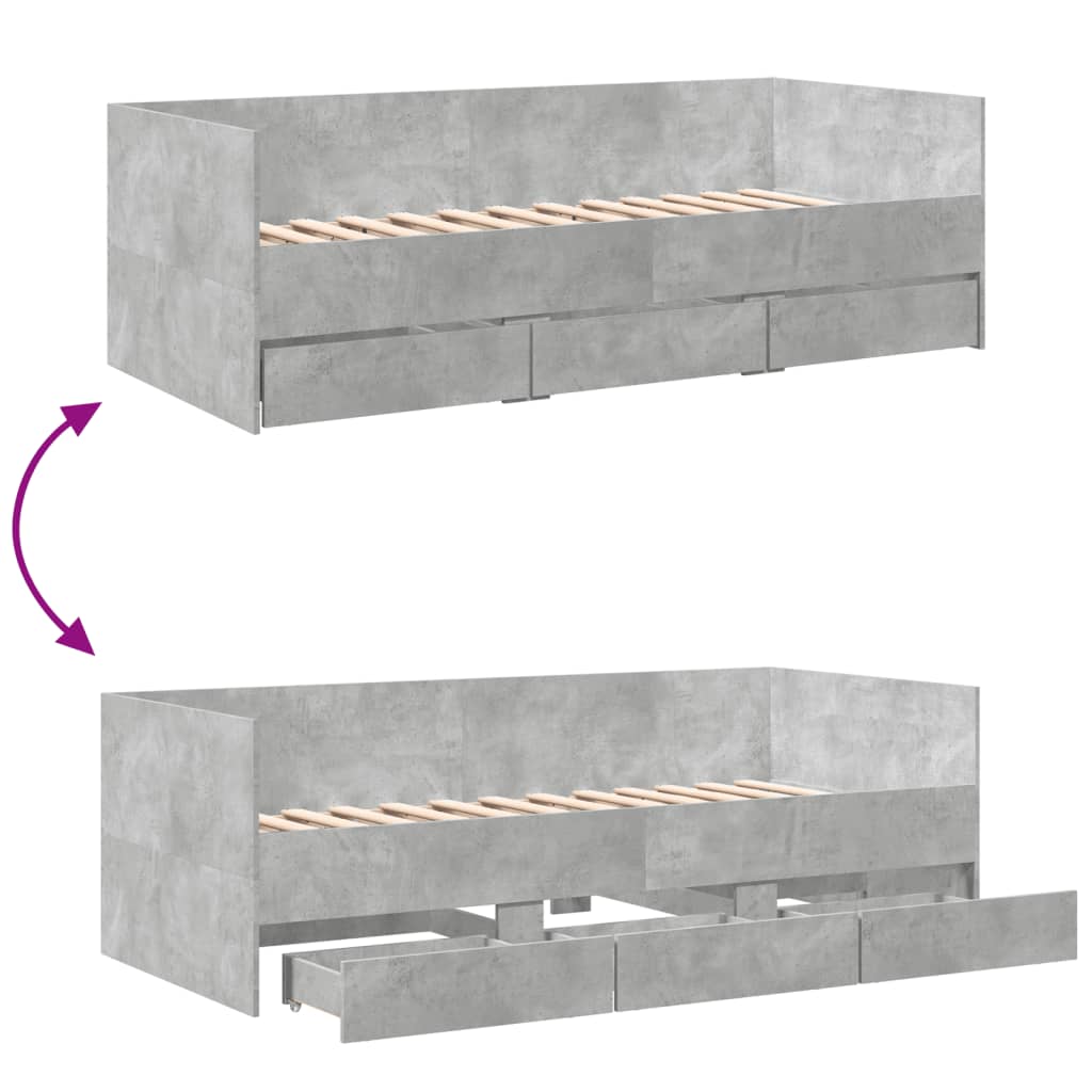 Slaapbank Met Lades Zonder Matras 90 x 200 cm Betongrijs