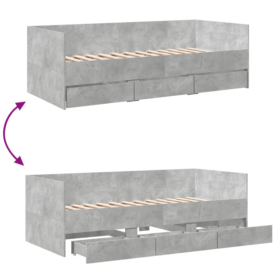 Slaapbank Met Lades Zonder Matras 90 x 200 cm Betongrijs