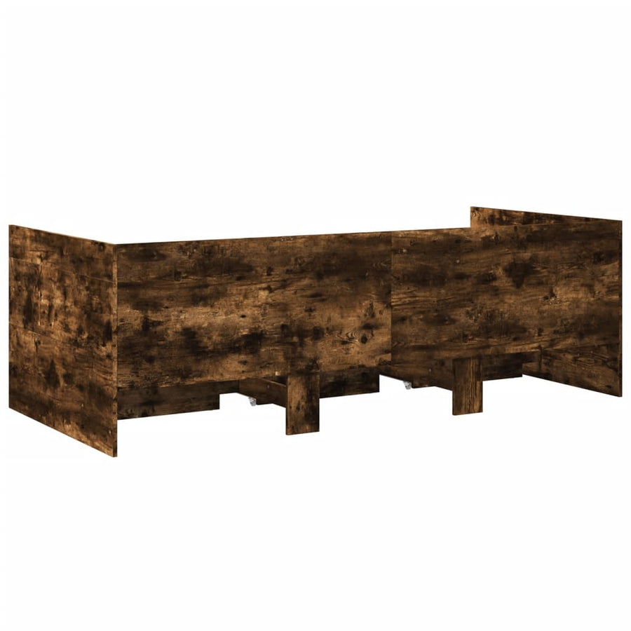Slaapbank met lades 90x200 cm bewerkt hout gerookt eikenkleurig
