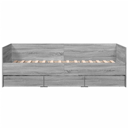 Slaapbank met lades 90x200 cm bewerkt hout grijs sonoma eiken