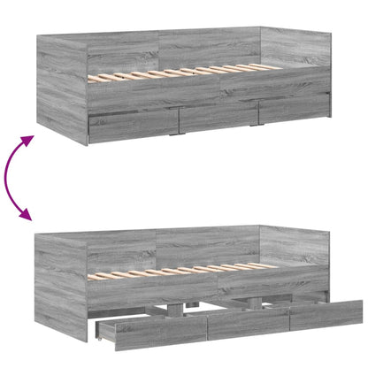 Slaapbank met lades 90x200 cm bewerkt hout grijs sonoma eiken