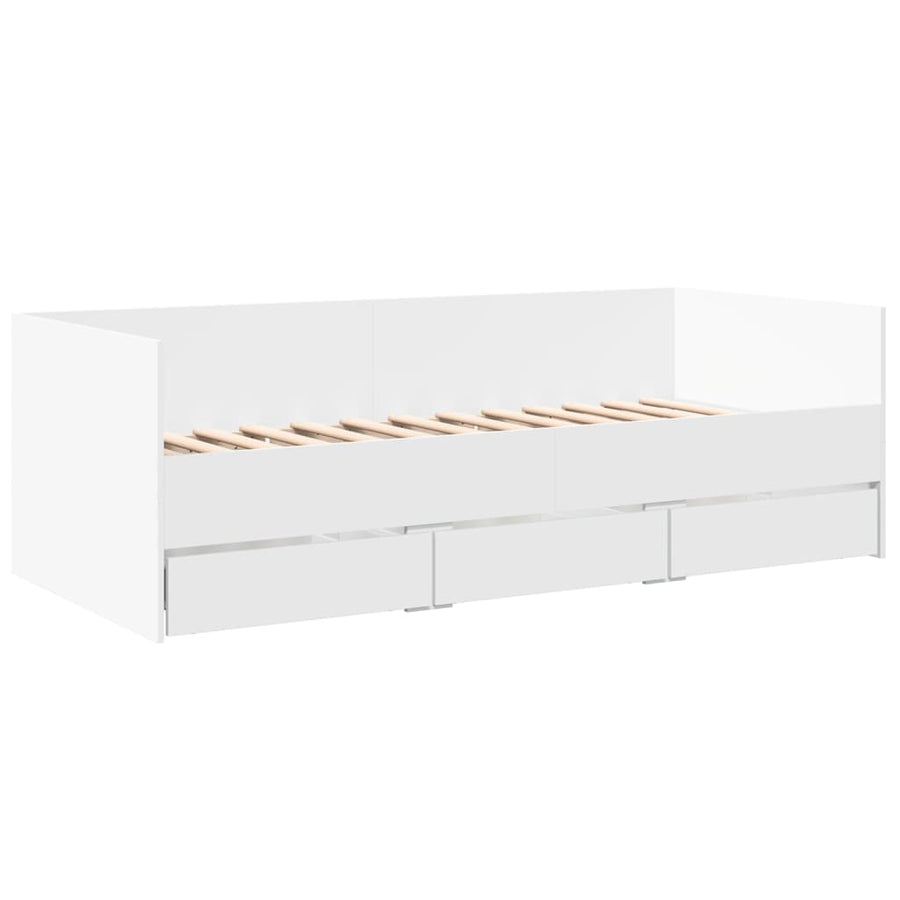Slaapbank met lades 90x190 cm bewerkt hout wit