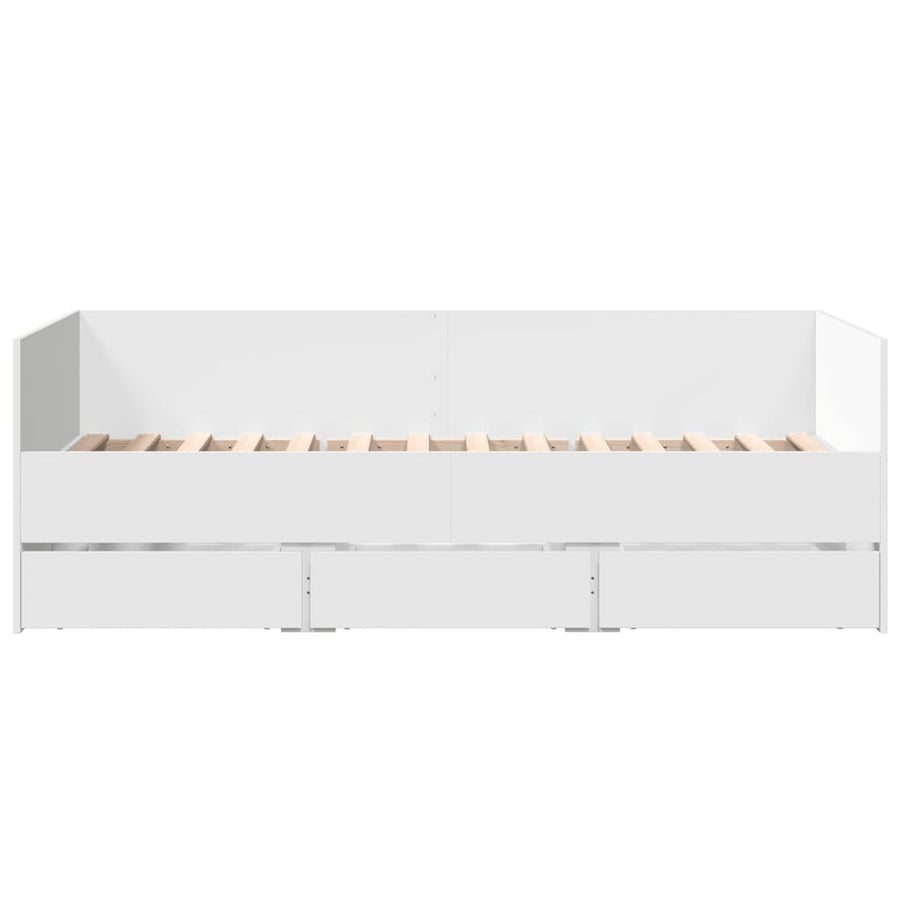 Slaapbank met lades 90x190 cm bewerkt hout wit